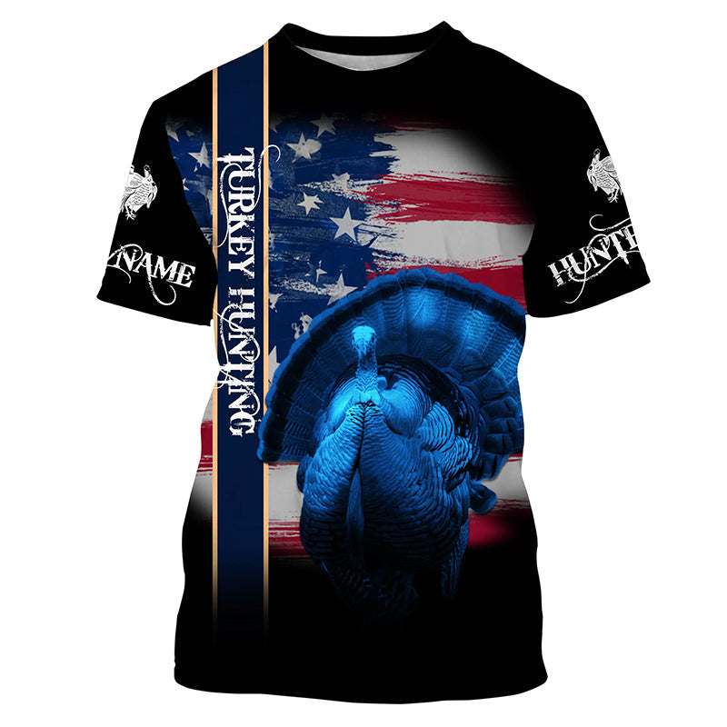 Turkey Hunting American flag Custom Name 3D All over print Shirts, USA 4th of July hunting gifts FSD3718