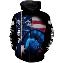 Load image into Gallery viewer, Turkey Hunting American flag Custom Name 3D All over print Shirts, USA 4th of July hunting gifts FSD3718