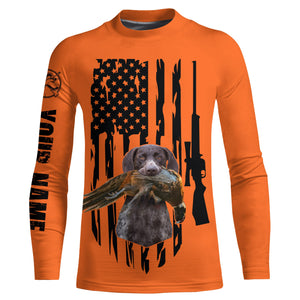 American Hunting flag Pheasant hunting with dog German Shorthaired Pointer Orange Custom Name Shirts FSD4043