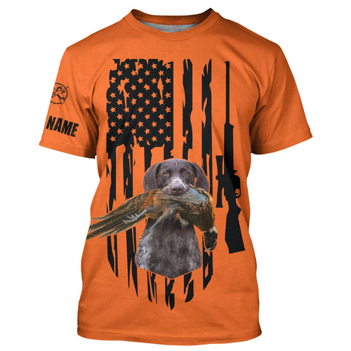 American Hunting flag Pheasant hunting with dog German Shorthaired Pointer Orange Custom Name Shirts FSD4043