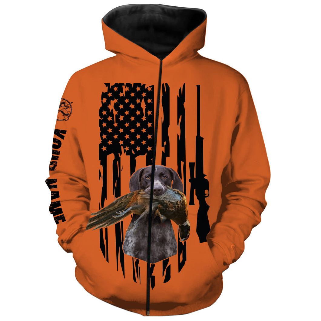 American Hunting flag Pheasant hunting with dog German Shorthaired Pointer Orange Custom Name Shirts FSD4043