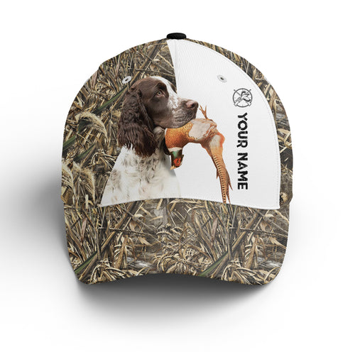 Pheasant hunting with English Springer Spaniel 3D camo Custom Name hunting hat Adjustable Unisex hunting Baseball hat FSD2719