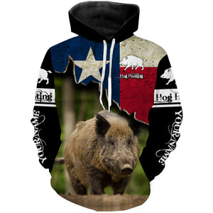 Hog Hunting Texas flag Custom Name 3D All over print Shirts - Personalized Hog Wild Boar Hunting gifts FSD3055