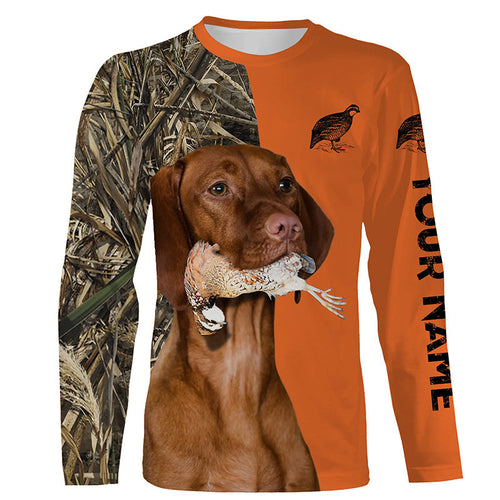 Quail hunting with Vizsla dog custom bird hunting shirts, Pointing dog hunting gifts FSD3734