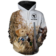 Load image into Gallery viewer, Duck hunting with Dog Yellow Lab Custom Name All over print Shirt, Duck hunting gifts FSD4008