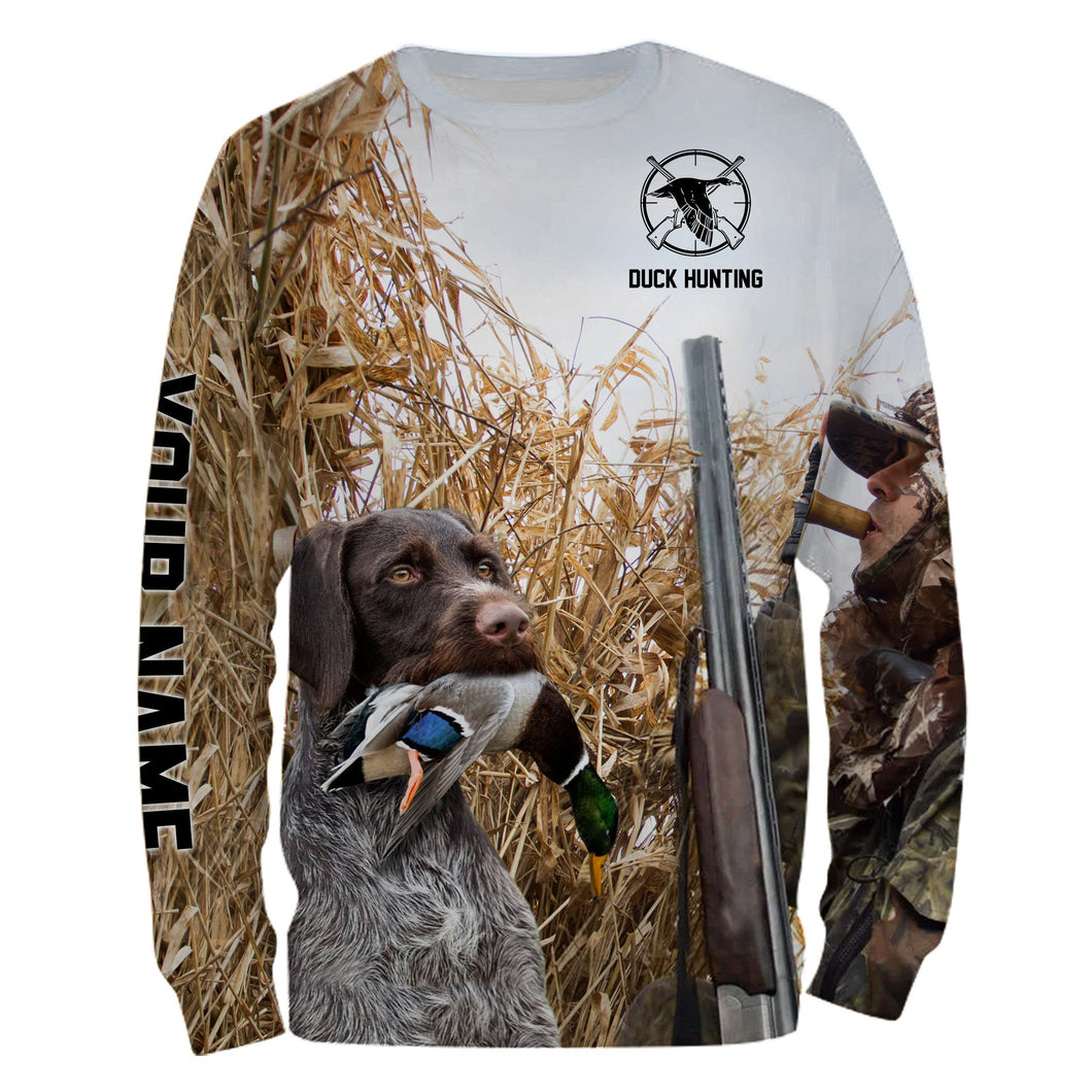 Duck hunting with Dog German wirehaired pointer Custom Name All over print Shirt, Duck hunting gifts FSD4009