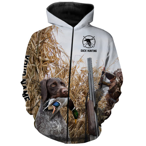 Duck hunting with Dog German wirehaired pointer Custom Name All over print Shirt, Duck hunting gifts FSD4009