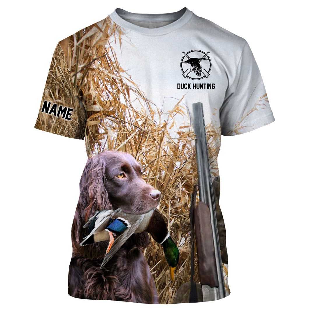 Waterfowl Duck hunting with Dog Boykin Spaniel Custom Name All over print Shirt, Duck hunting gifts FSD4012