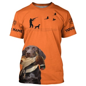 Solid liver GSP Dog Pheasant Hunting customized Name Shirts for Bird Hunting adventures FSD3935