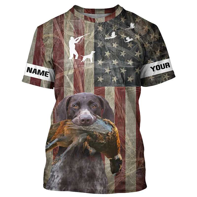 German Shorthaired Pointer dog Pheasant hunting Patriotic American flag custom Name all over print Shirts FSD4104