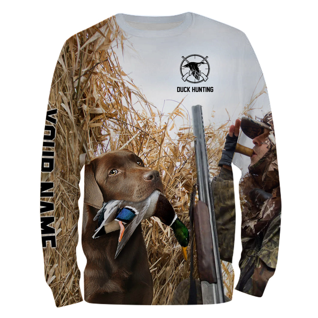 Duck hunting with Dog Chocolate Labs Custom Name All over print Shirts, Duck hunting gifts FSD4014