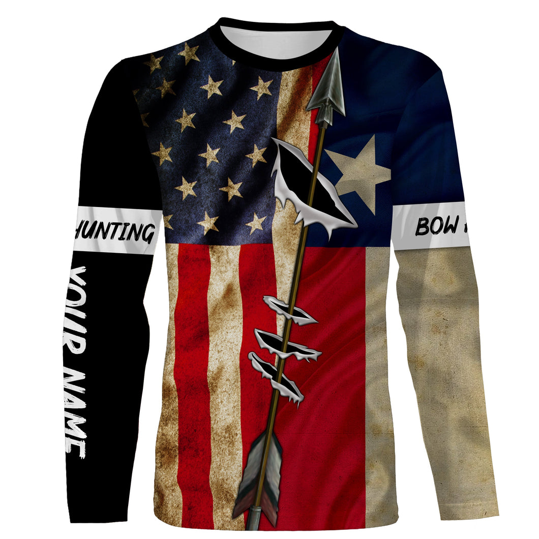 Archery Bowhunting USA and Texas flag custom Name All over printed Shirts, Hoodie - Personalized Gifts FSD3092