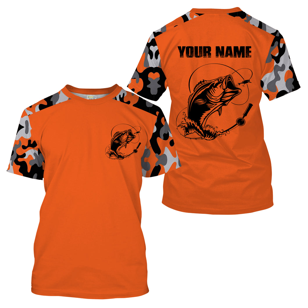 Custom Name Bass Fishing Camouflage Orange Performance Fishing Shirt, Bass Fishing Jerseys  FSD2272