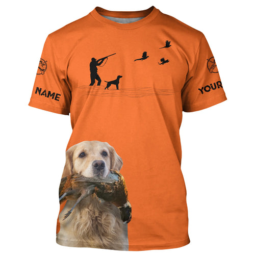 Golden Retriever Dog Pheasant Hunting Custom name Orange Shirts for Upland hunters FSD3952