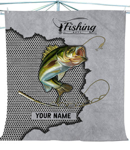 Custom Bass Fishing fleece blanket, fishing gift idea for Men, Dad FSD3561 D06