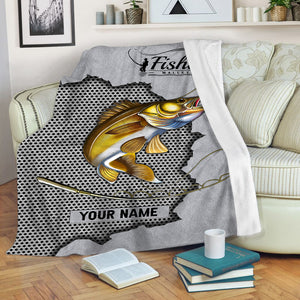 Custom Walleye Fishing fleece blanket - fishing gift idea for Men FSD3562 D06