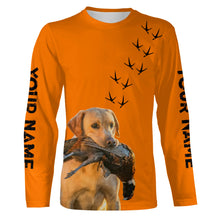 Load image into Gallery viewer, Yellow Labs Dog Pheasant Hunting Blaze Orange custom Name Hunting Hoodie, T-shirt FSD3970