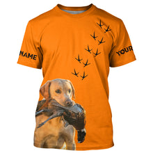 Load image into Gallery viewer, Yellow Labs Dog Pheasant Hunting Blaze Orange custom Name Hunting Hoodie, T-shirt FSD3970
