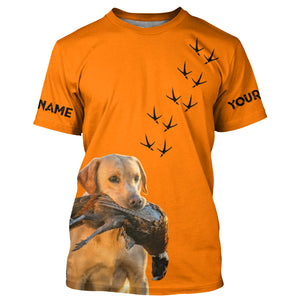 Yellow Labs Dog Pheasant Hunting Blaze Orange custom Name Hunting Hoodie, T-shirt FSD3970