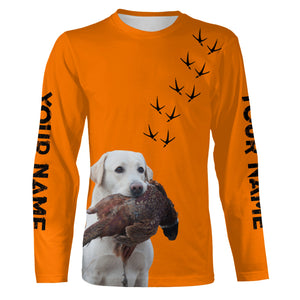 White Labs Dog Pheasant Hunting Blaze Orange custom Name Hunting Hoodie, T-shirt FSD3971