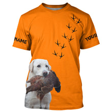 Load image into Gallery viewer, White Labs Dog Pheasant Hunting Blaze Orange custom Name Hunting Hoodie, T-shirt FSD3971