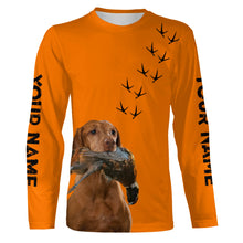 Load image into Gallery viewer, Pointing Dogs Breeds Pheasant Hunting Custom Name Blaze Orange Long Sleeve Shirts for Bird Hunter FSD4018