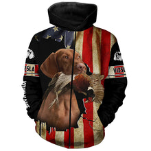 Load image into Gallery viewer, Vizsla Bird Dog Pheasant hunting American flag Custom Name Shirts, gifts for hunting dog owners FSD3801
