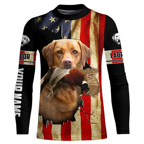 Bird Dog Labs red Labrador Pheasant hunting American flag Custom Name Shirts, gifts for dog owners FSD3802