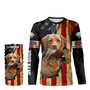 Bird Dog Labs red Labrador Pheasant hunting American flag Custom Name Shirts, gifts for dog owners FSD3802