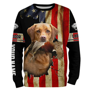 Bird Dog Labs red Labrador Pheasant hunting American flag Custom Name Shirts, gifts for dog owners FSD3802