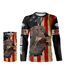 Load image into Gallery viewer, Bird Dog Labs Chocolate Labrador Pheasant hunting American flag Custom Name Shirts, Hoodie FSD3803