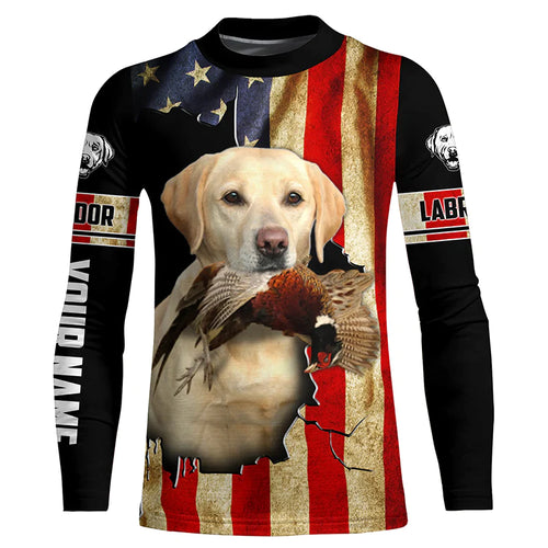 Bird Dog Labs yellow Labrador Pheasant hunting American flag Custom Name Shirts, Hoodie FSD3805