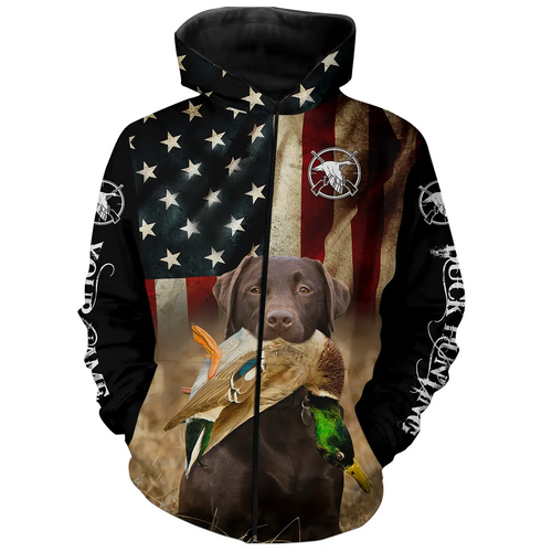 Best Duck Hunting Dogs chocolate Labrador Retriever American flag 3D All over printed Shirts FSD3865