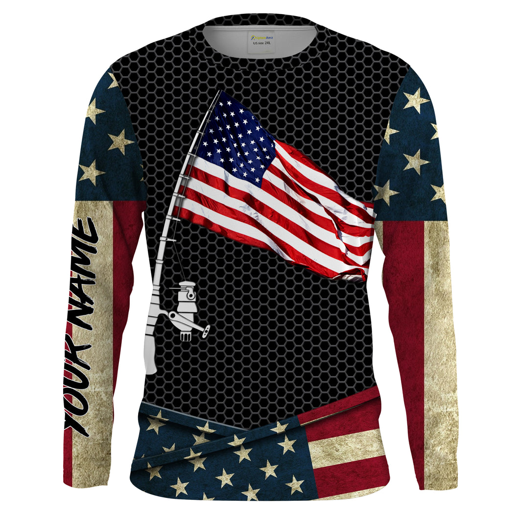 Fishing shirt American flag fishing rod Custom Name Sun protection Shirt Personalized fishing gifts ideas FSD1798