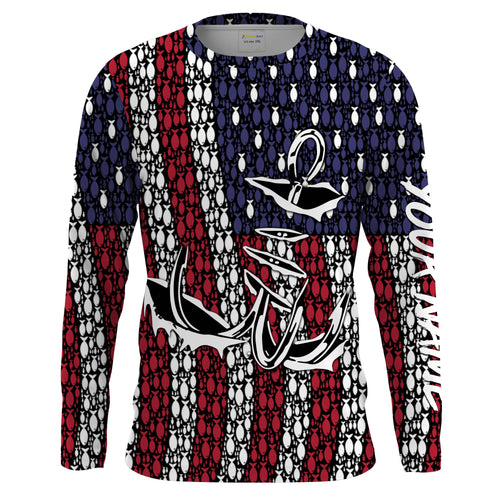 American Flag 3D Fish Hook Treble Hook Custom Name All Over Printed UV Protection Shirts Fishing Apparel Patriotic Gift FSD2015