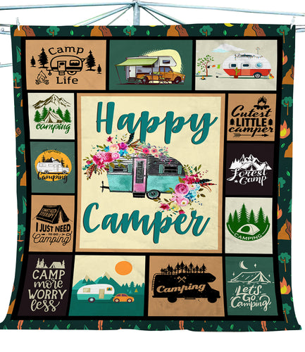 Happy Camper Throw Fleece Blanket, Soft Camping Blanket - TNN156