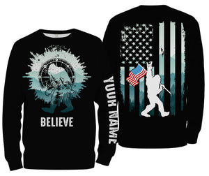 Personalized Bigfoot Believe Peace Sign American Flag 3D Shirt Full Printing - TNN286