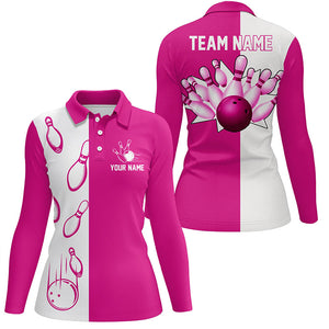 Pink and white retro vintage Bowling polo shirts for women custom Bowling team jerseys NQS6655