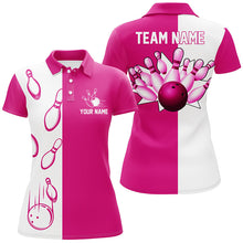 Load image into Gallery viewer, Pink and white retro vintage Bowling polo shirts for women custom Bowling team jerseys NQS6655