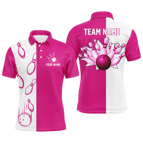 Pink and white retro vintage Bowling polo shirts for men custom Bowling team jerseys NQS6655