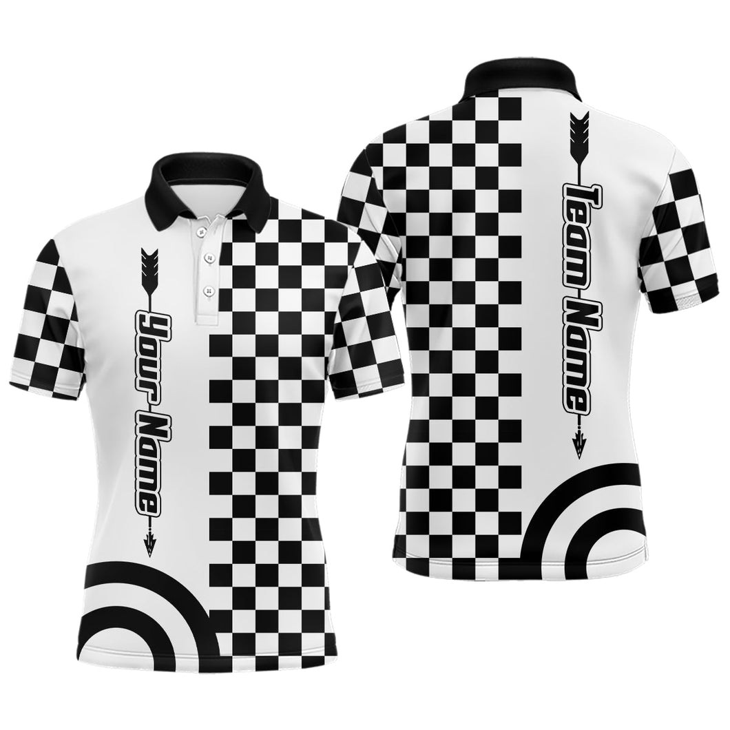 Personalized Name Archery Checkerboard Pattern Men Polo Shirts, Archery Game Shirts For Archers TDM0480
