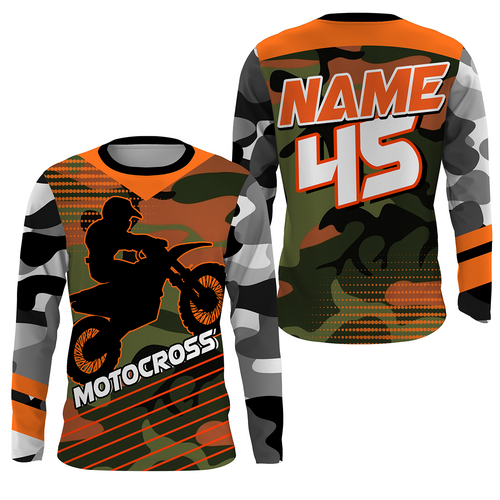 Camo Motocross Personalized Jersey UPF30+ UV Protect, Dirt Bike Racing Motorcycle Off-road Youth Riders| NMS450