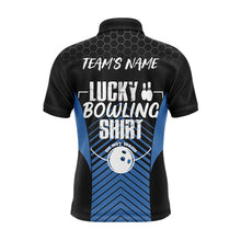 Load image into Gallery viewer, Lucky Bowling Shirt, Funny Blue Polo Bowling Shirt for Men, Custom Team&#39;s Name Bowler Jersey NBP122