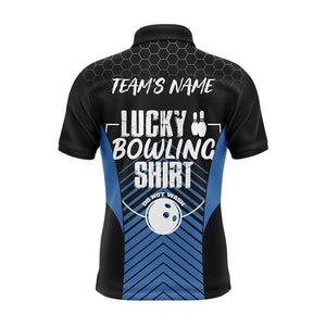 Lucky Bowling Shirt, Funny Blue Polo Bowling Shirt for Men, Custom Team's Name Bowler Jersey NBP122