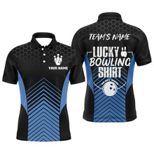 Load image into Gallery viewer, Lucky Bowling Shirt, Funny Blue Polo Bowling Shirt for Men, Custom Team&#39;s Name Bowler Jersey NBP122