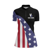 Load image into Gallery viewer, American Flag Bowling Shirt for Women Custom Bowling Jersey Funny Patriot Ladies League Quarter-Zip NBZ150