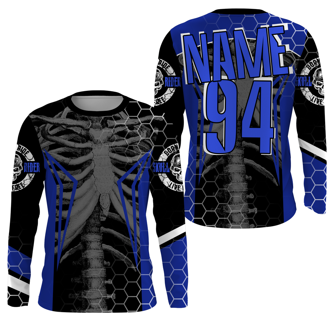 Personalized Racing Jersey UPF30+, Cool Bone Motorcycle Motocross Off-Road Riders Racewear - Blue| NMS625