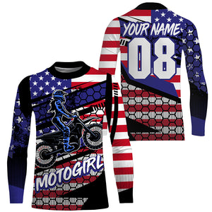 MotoGirl Custom Motocross Jersey Women Biker Patriotic Dirt Bike Shirt American Flag NMS1332