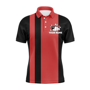 Custom Bowling Shirt for Men, Vintage Red&Black Bowling Polo Jersey for Team Eat Sleep Bowl Repeat NBP164