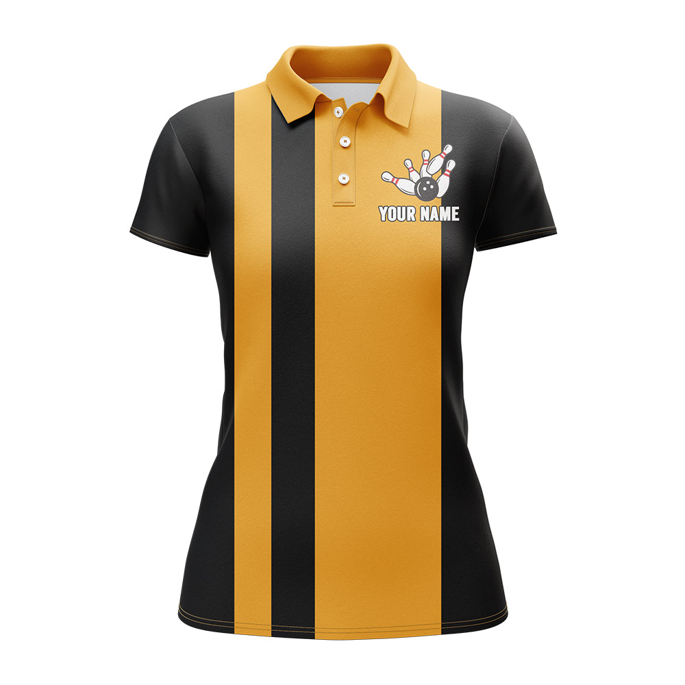 Custom Name Bowling Shirts Retro Black Orange Bowling Polo Shirts For  Women, Bowling Team Jersey